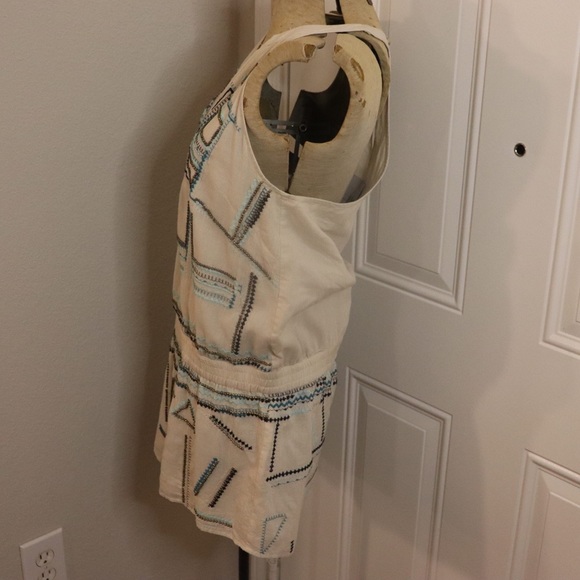 Chloe Oliver Cream 100% Cotton Blue Embroidery Halter Neckline Romper Shorts - Picture 6 of 15